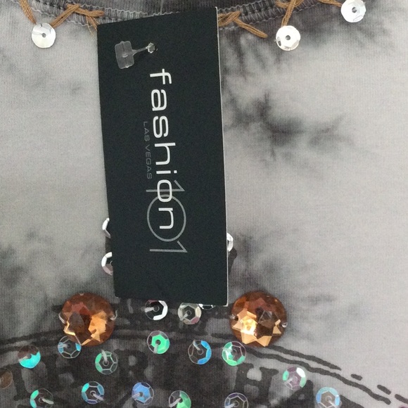 Grey Tie dye embellished long sleeve top - Picture 4 of 9